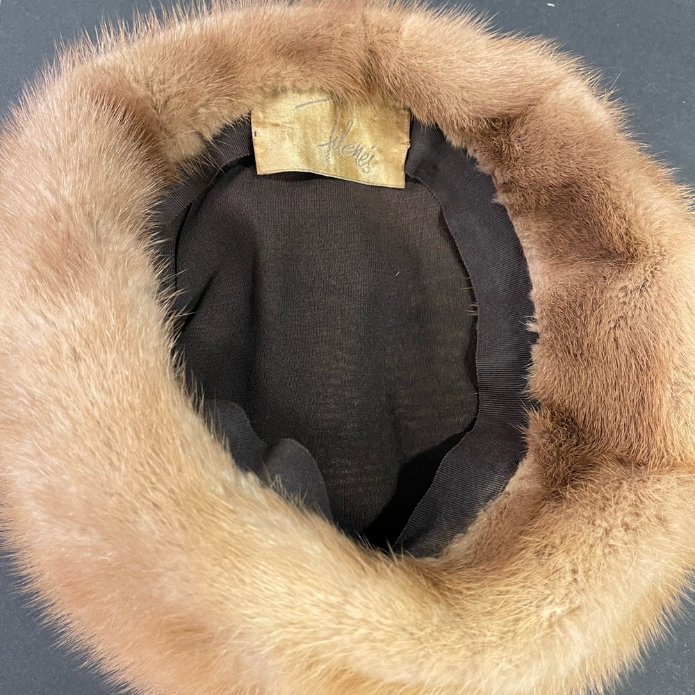 Vintage Mink Jackie O style original Union made fur pillbox hat - Picture 2 of 4